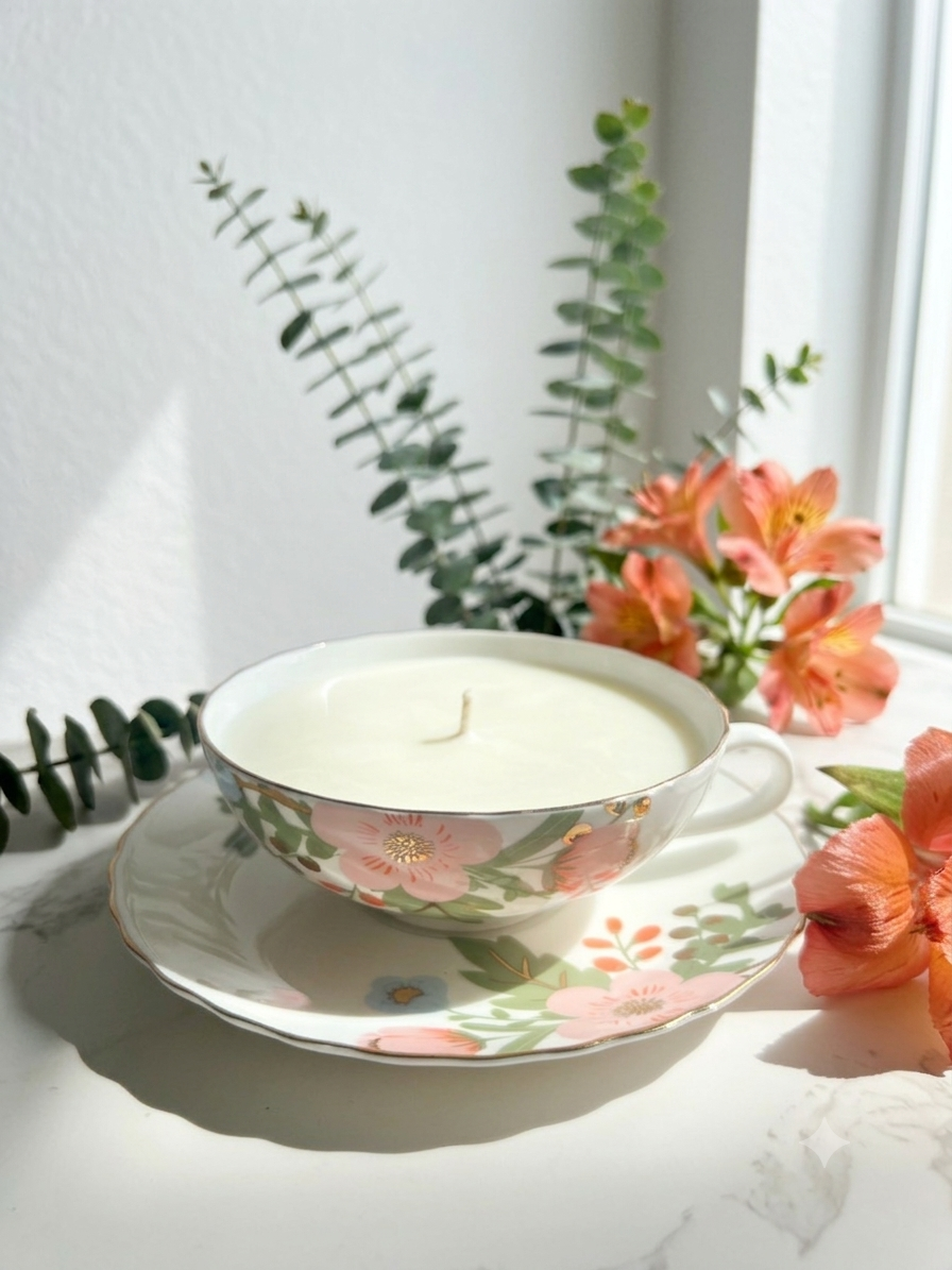Bougie en tasse Fleur de mimosa & Nectarine - Dot & Lil