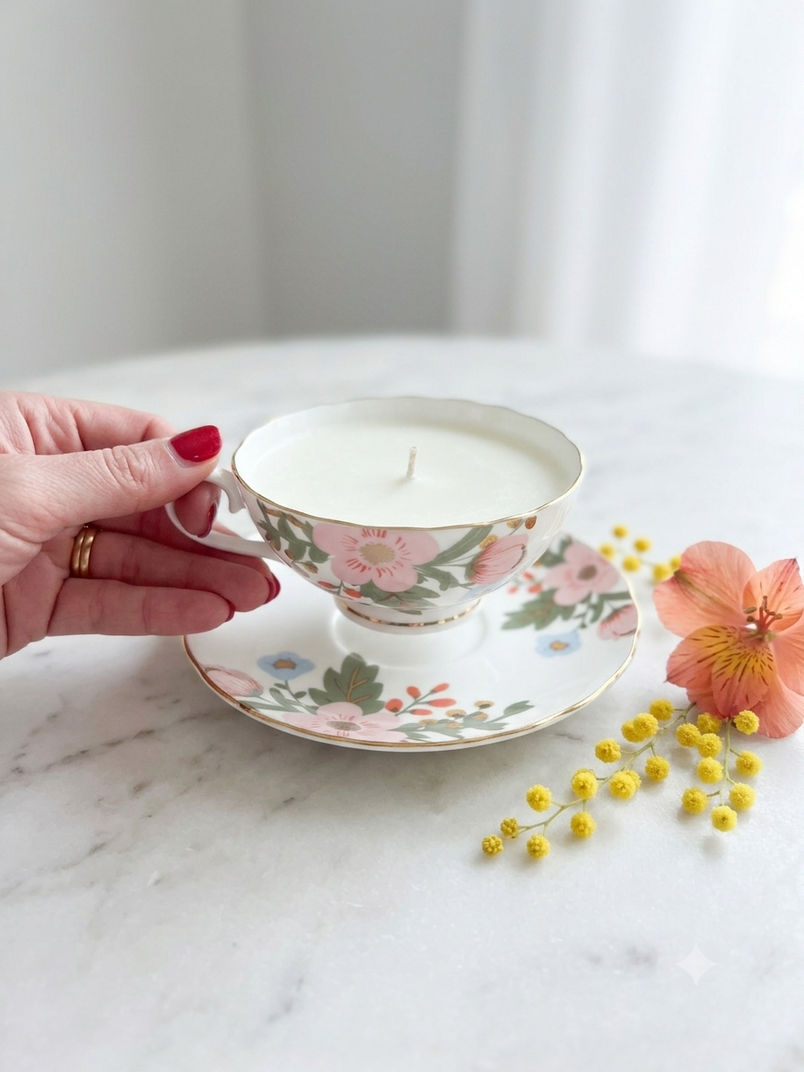 Bougie en tasse Fleur de mimosa & Nectarine - Dot & Lil