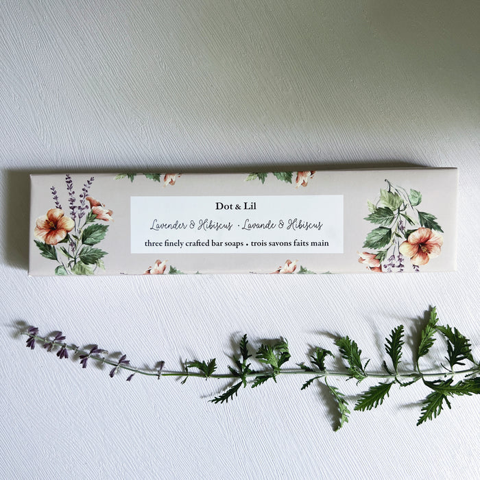 Dot and Lil Lavender and Hibiscus soap trio gift set