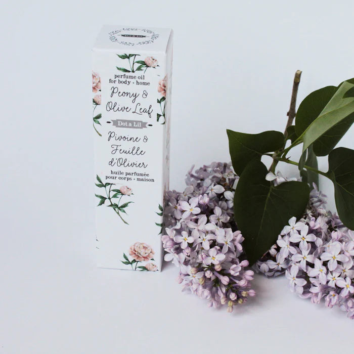 Dot and Lil Peony and Olive Leaf perfume oil 35ml frosted glass bottle
