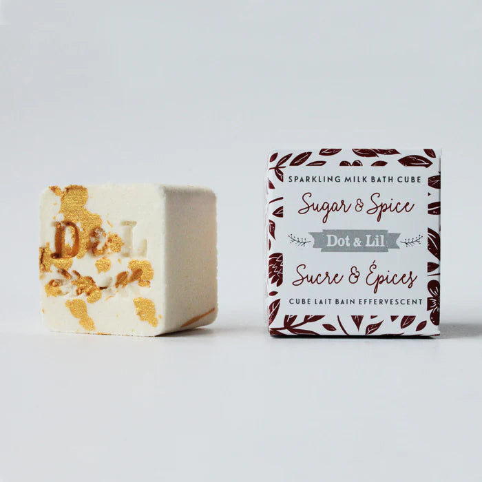 Dot and Lil Sugar and Spice bath milk cube with flower petals