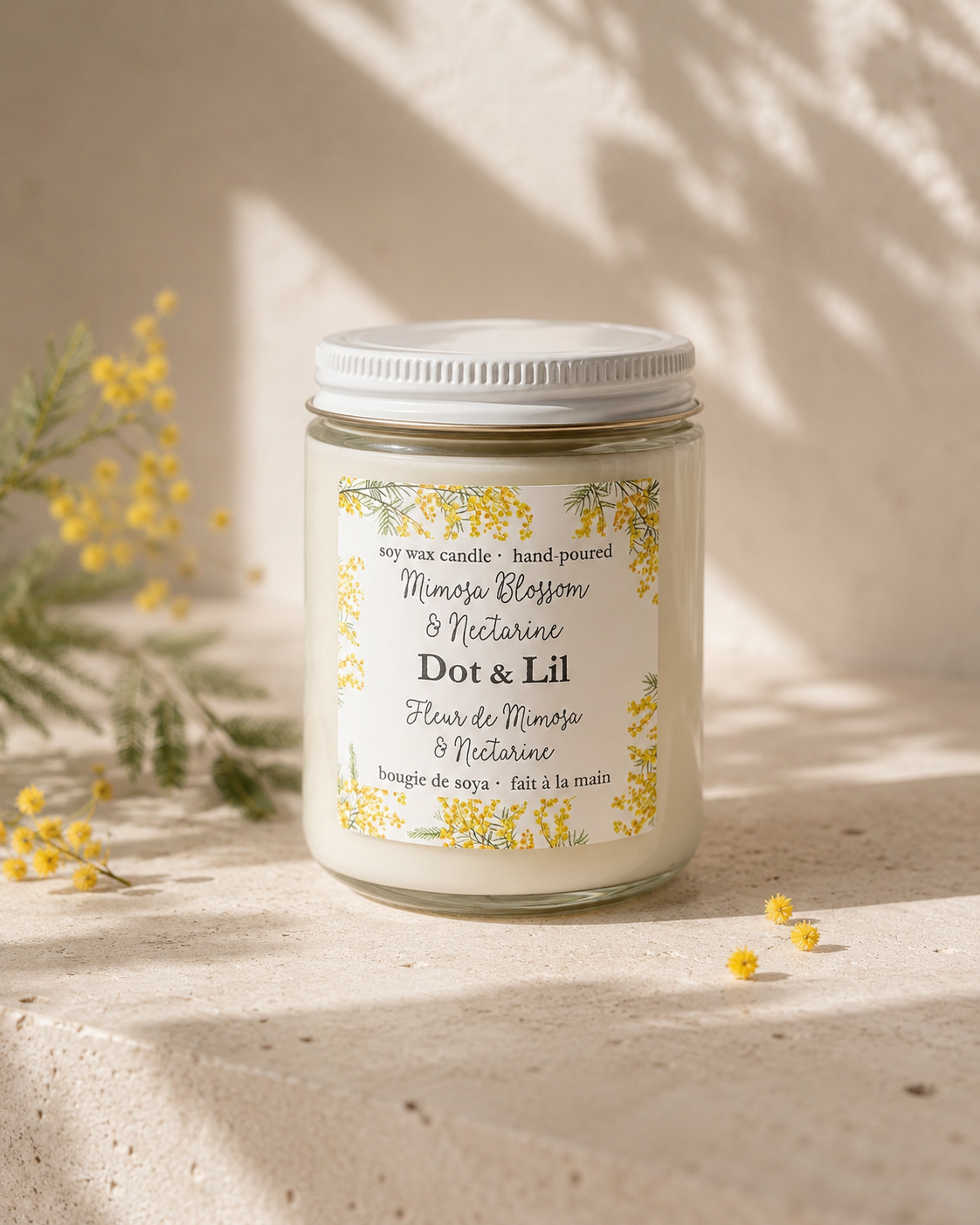 Mimosa Blossom & Nectarine Candle - Dot & Lil