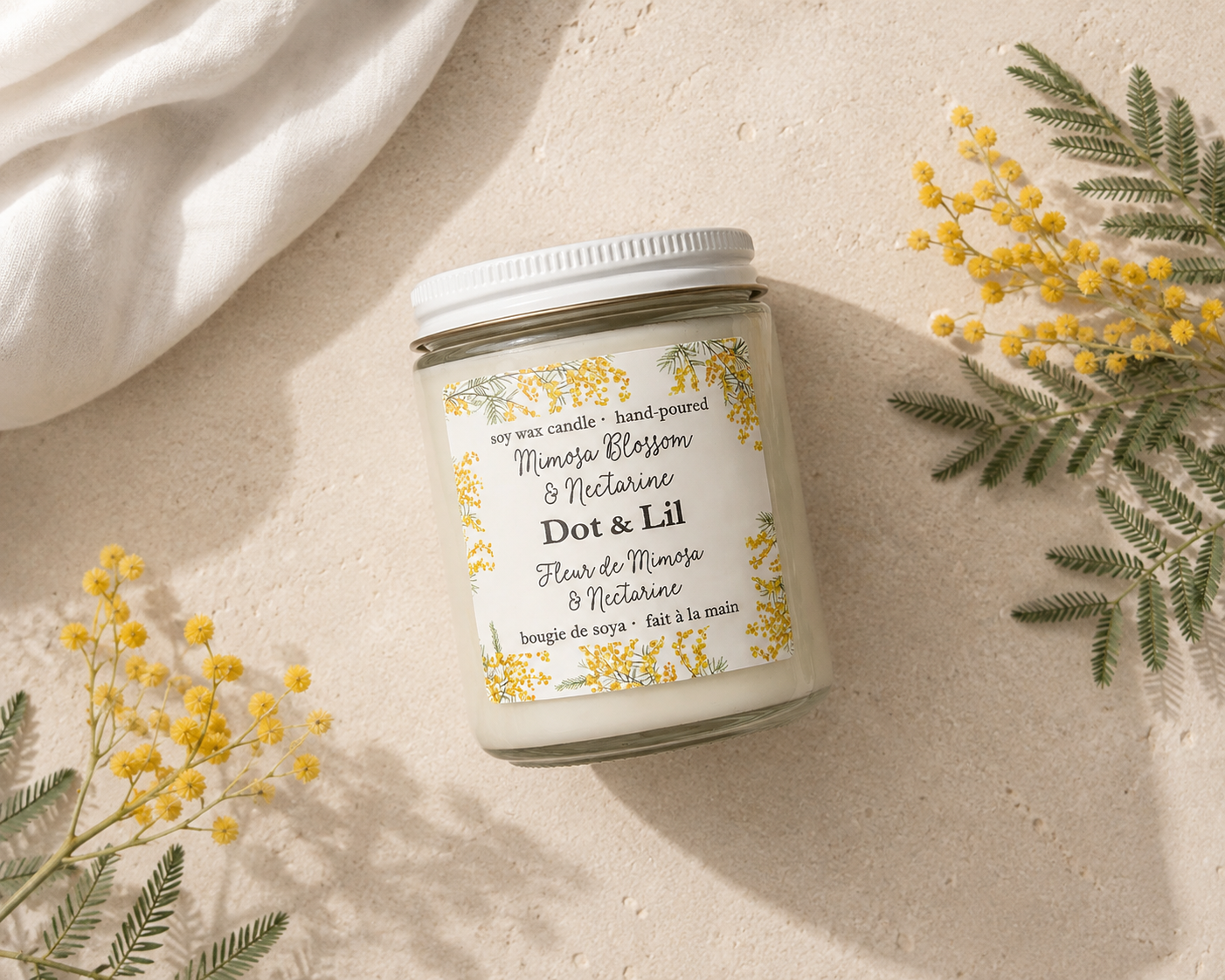 Mimosa Blossom & Nectarine Candle - Dot & Lil