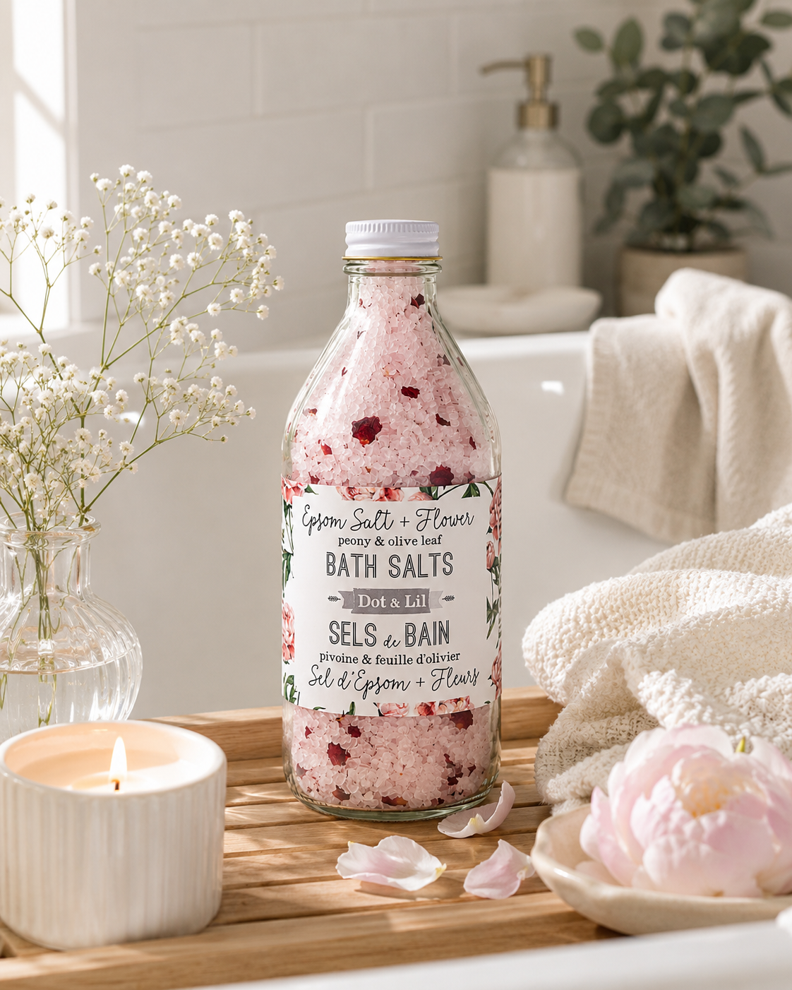Sel de bain Pivoine & Feuille d’olivier - Dot & Lil