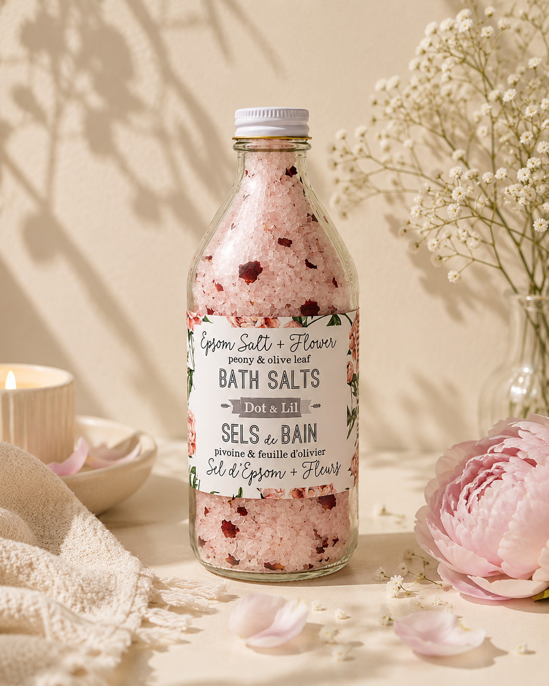 Sel de bain Pivoine & Feuille d’olivier - Dot & Lil