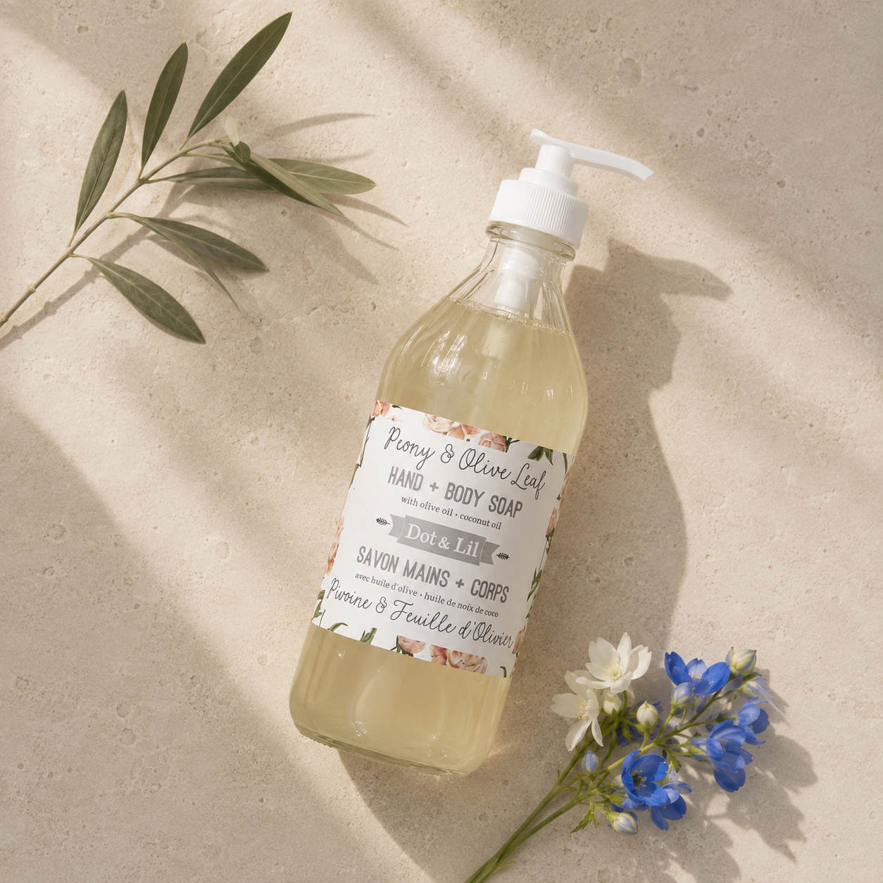 Dot & Lil – Savon Liquide – Pivoine & Feuille d'Olivier