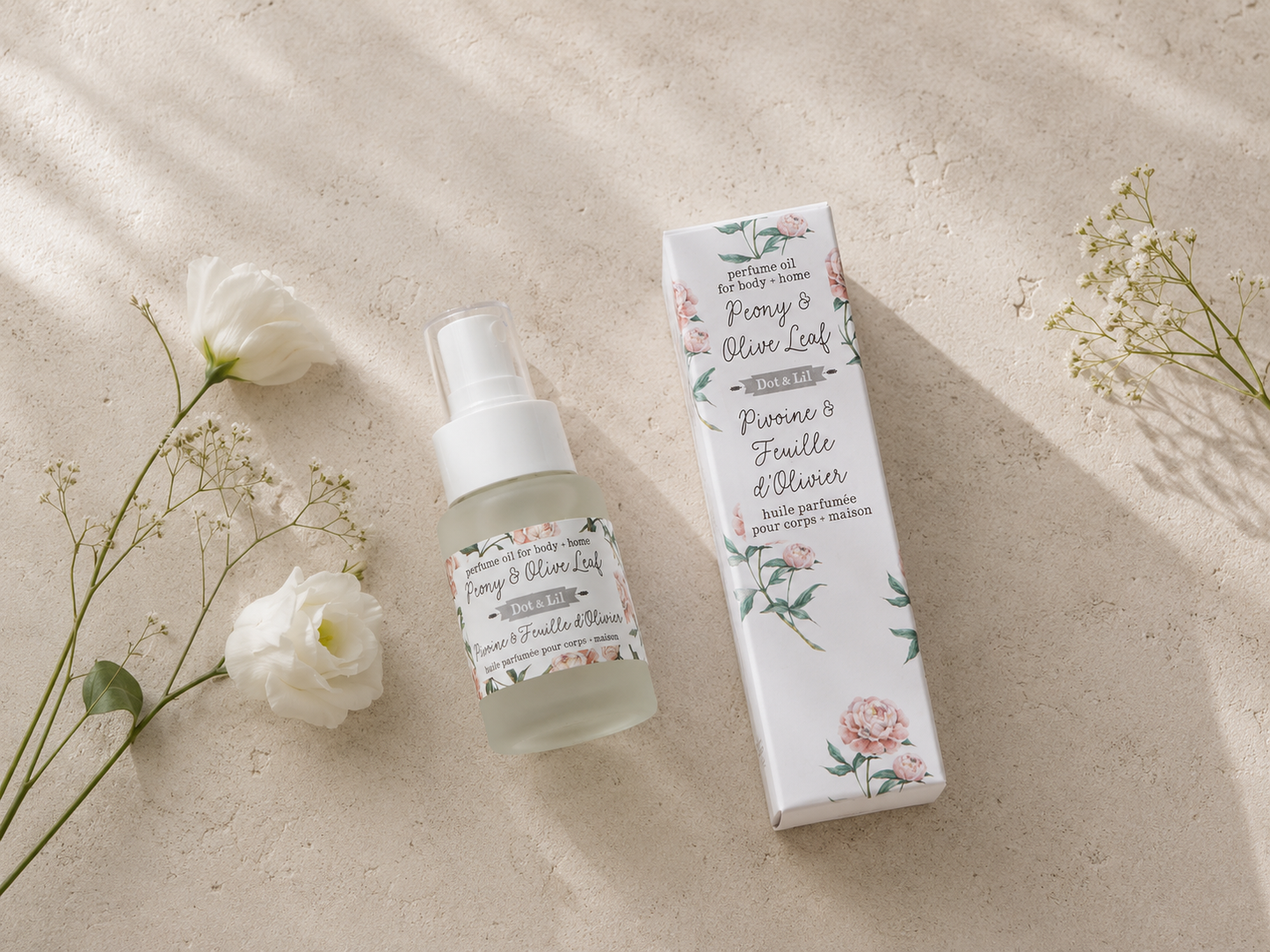 Huile de Parfum Pivoine & Feuille d’Olivier – Dot & Lil