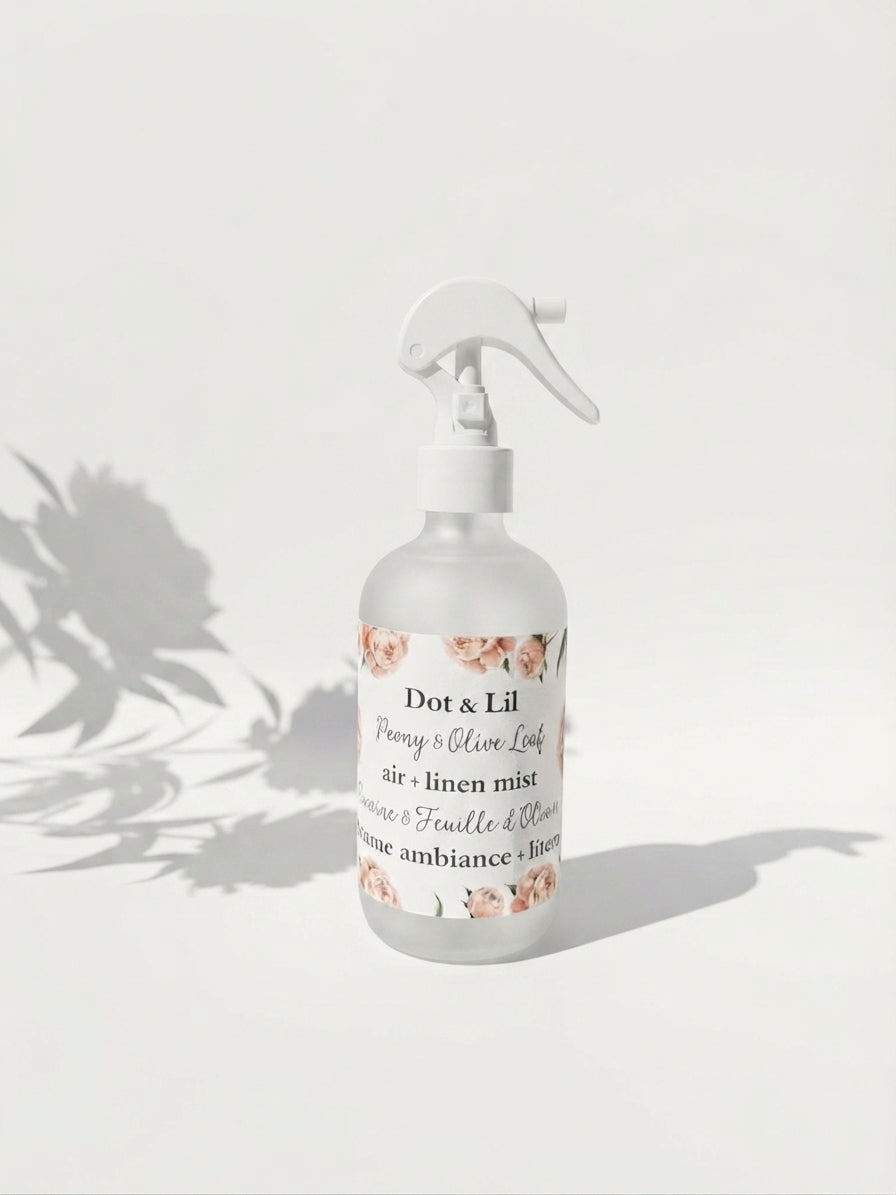 Brume d’Ambiance & Literie Pivoine & Feuille d’Olivier – Dot & Lil 