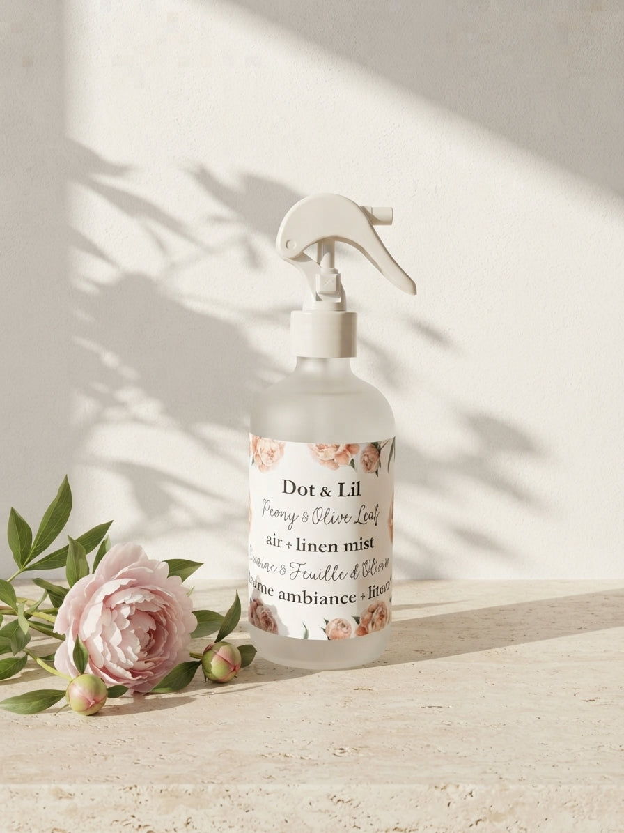 Brume d’Ambiance & Literie Pivoine & Feuille d’Olivier – Dot & Lil 
