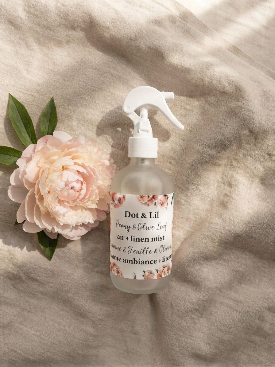 Brume d’Ambiance & Literie Pivoine & Feuille d’Olivier – Dot & Lil 