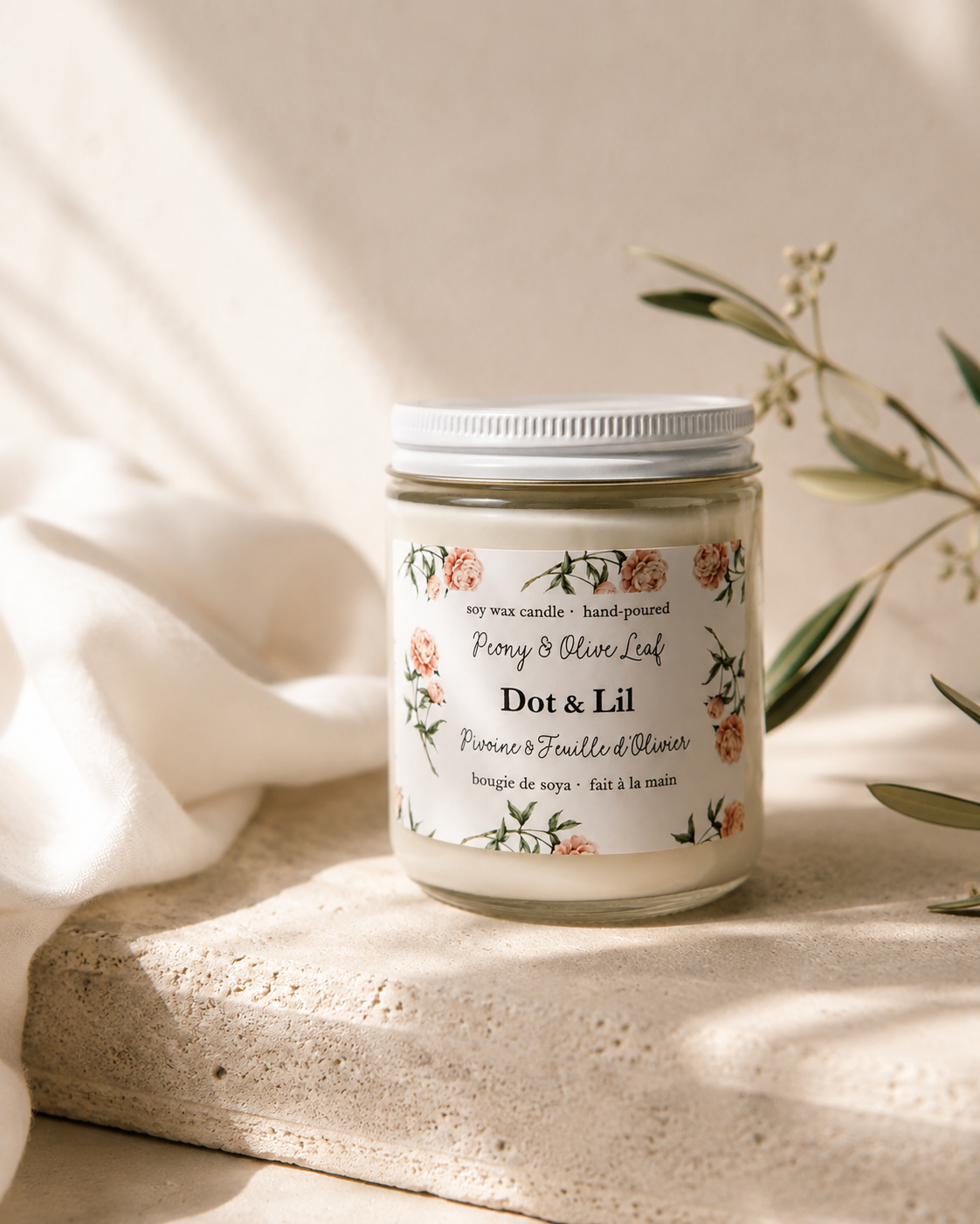 Bougie Pivoine & Feuille d’olivier - Dot & Lil