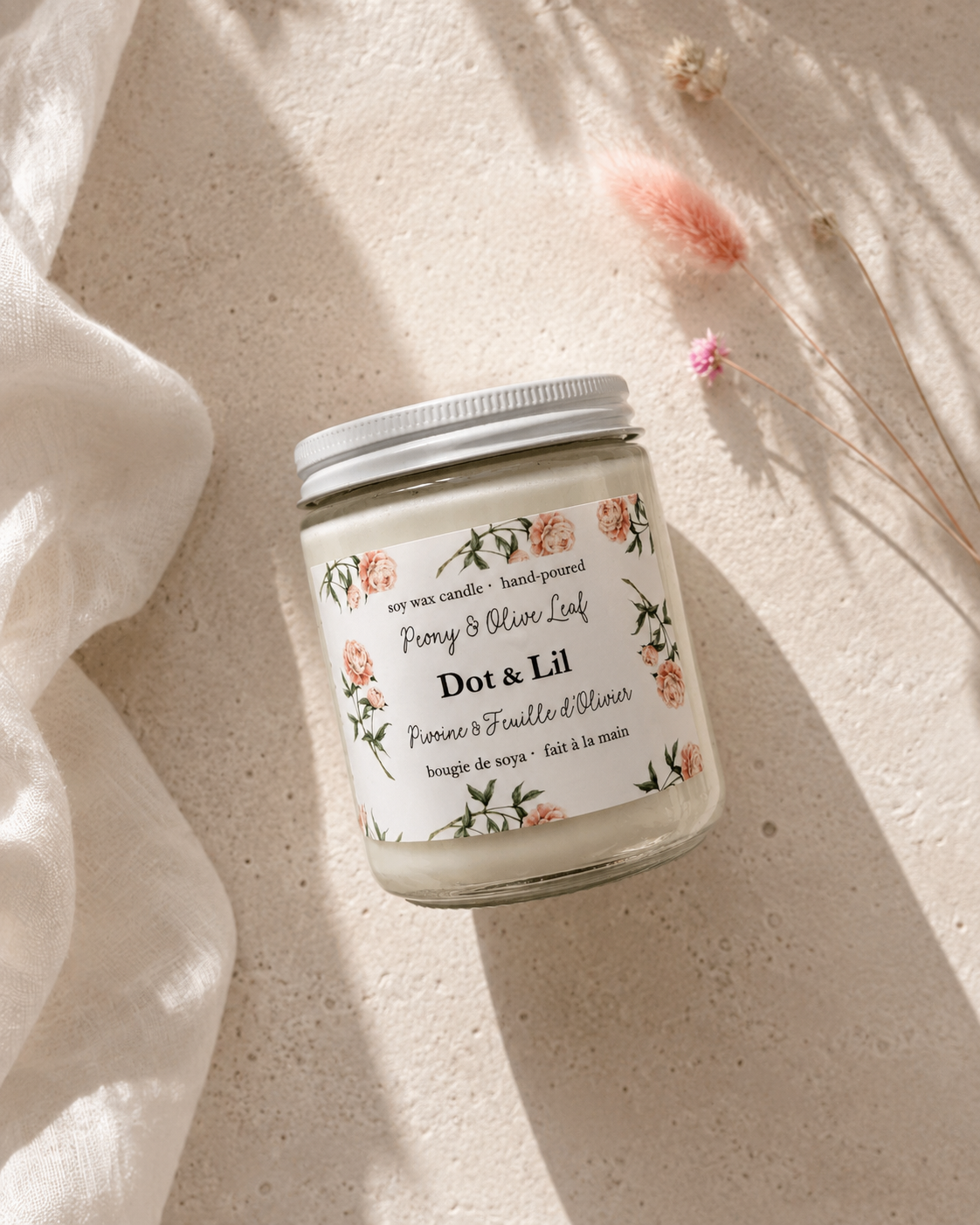 Bougie Pivoine & Feuille d’olivier - Dot & Lil