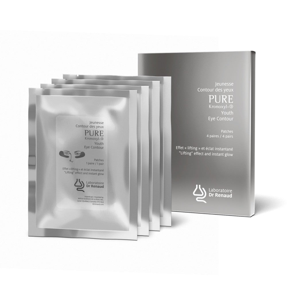PURE Kronoxyl-9 eye contour patches displayed in packaging on a neutral background