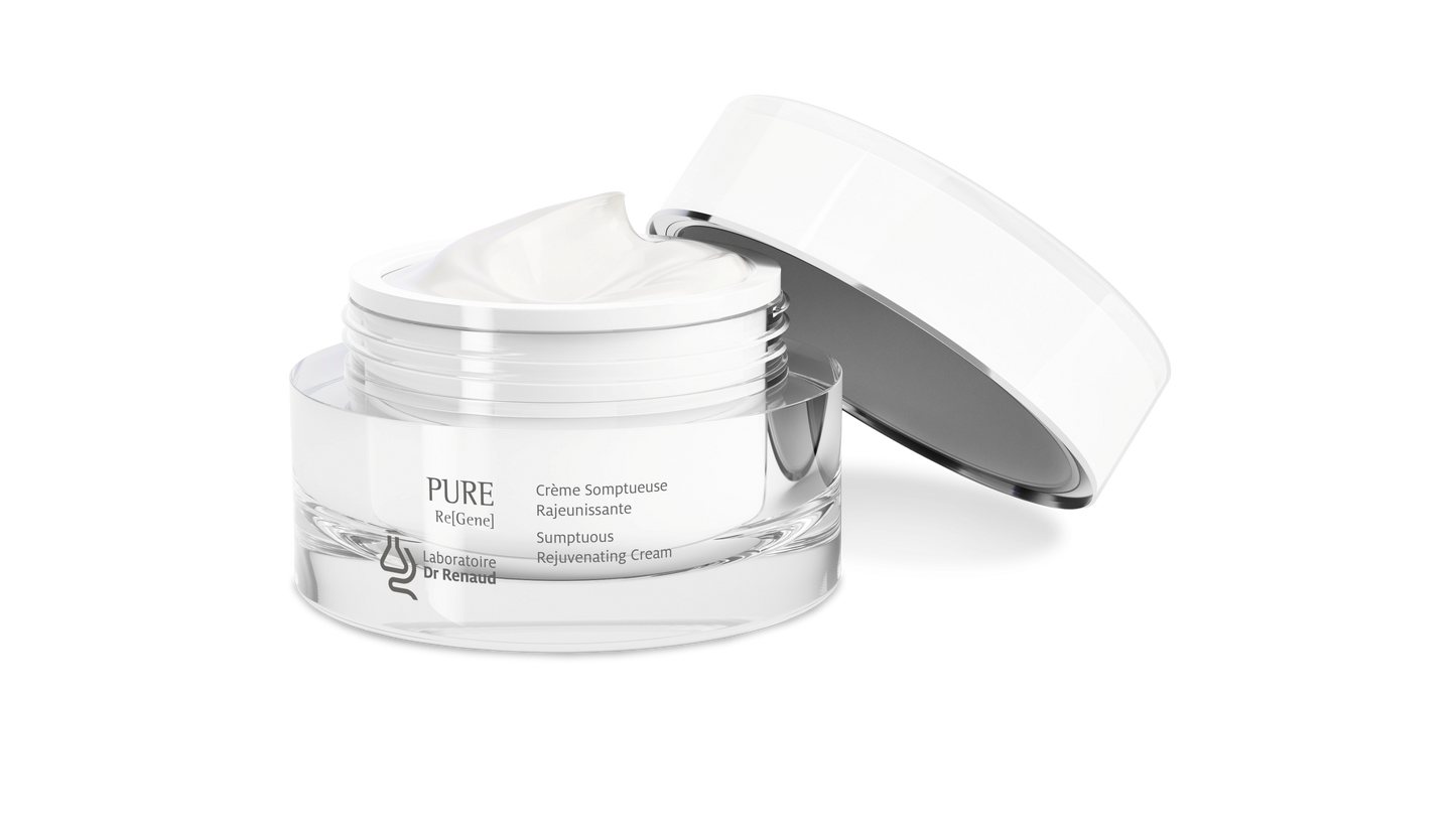 Velvety texture and jar of the Pure Re[Gene] Sumptuous Rejuvenating Cell2Cell Cream – Laboratoire Dr Renaud