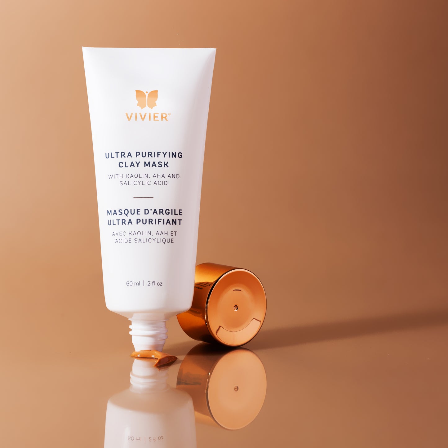 Vivier Ultra Purifying Clay Mask tube standing upright with cap removed on a neutral background